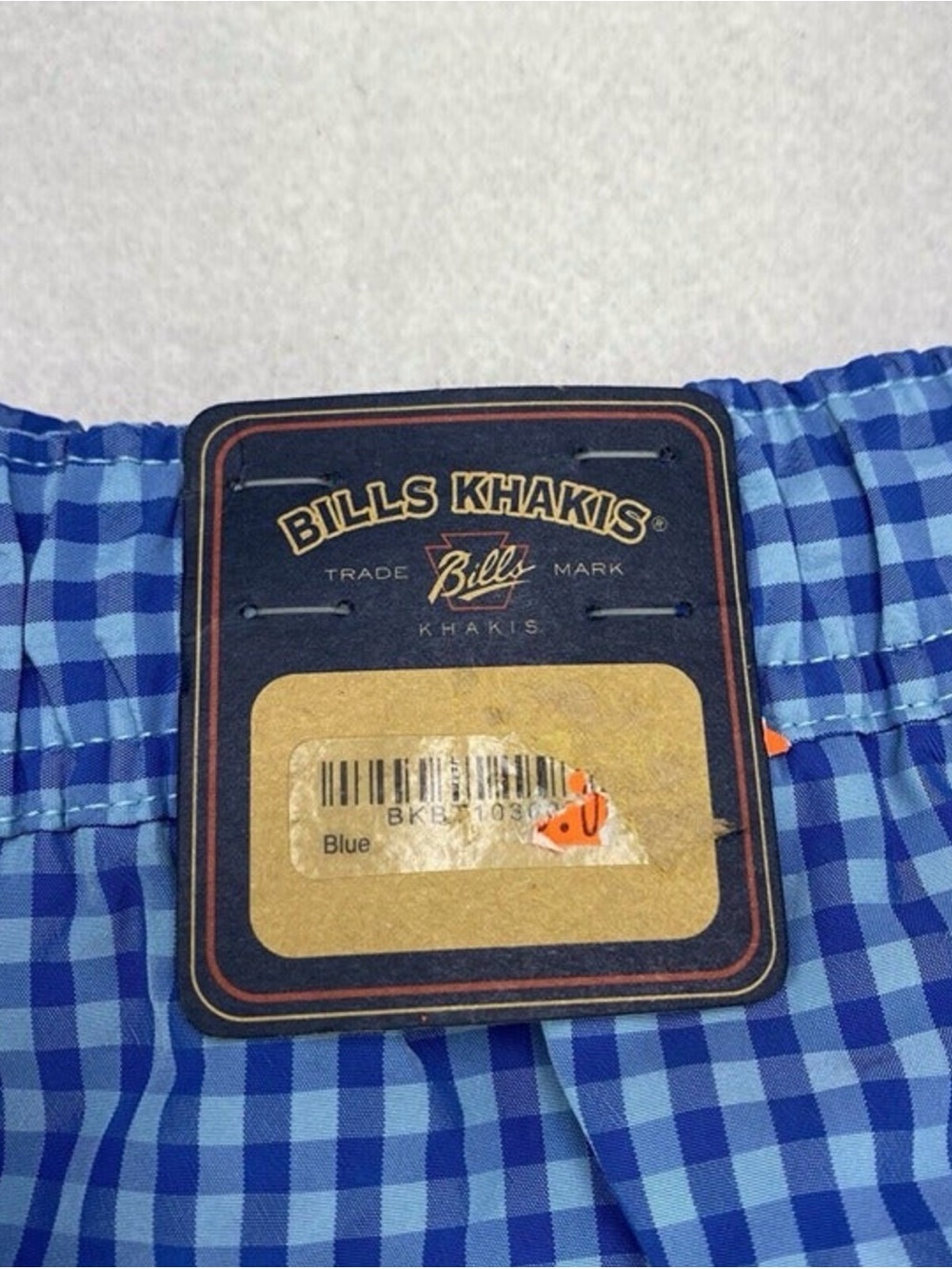 Men's Blue Gingham Swim Trunks with Elastic Waist and Drawstring - Picture 2 of 4